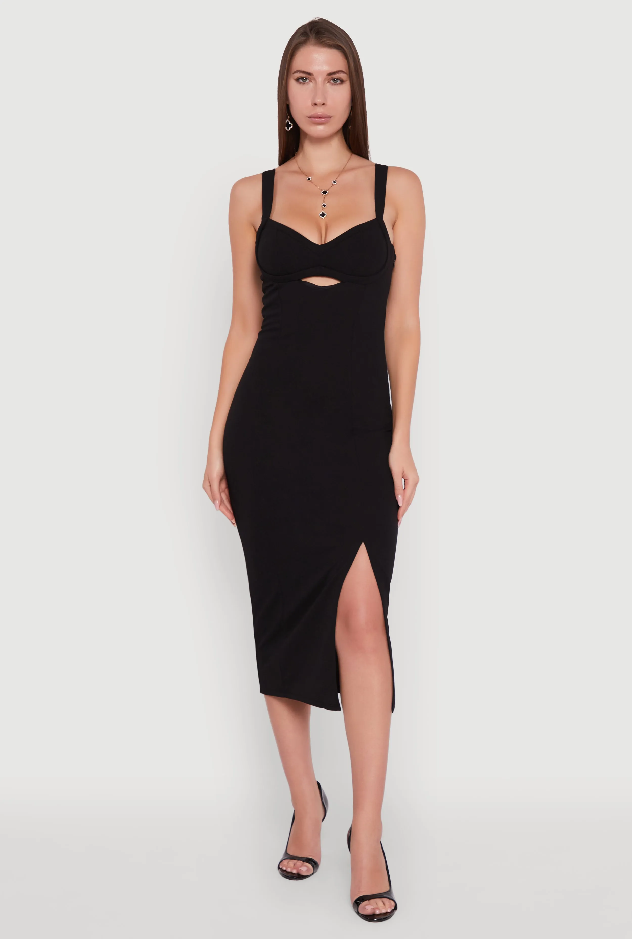 Padded Cups V Neck Midi Dress with Keyhole sold by Rainbow