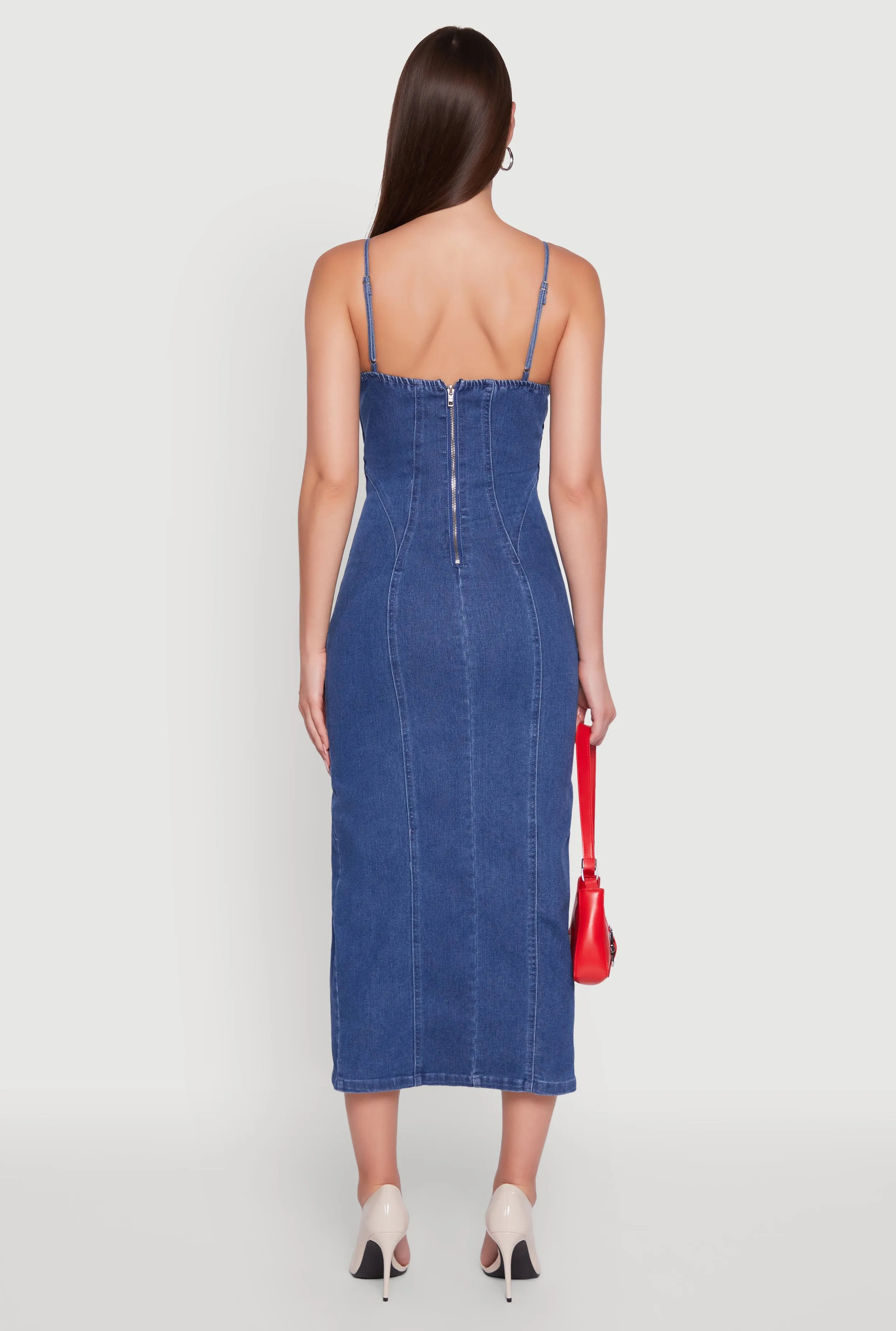 Denim Pintuck Scoop Neck Side Slit Dress sold by Rainbow product image thumbnail 5