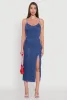 Denim Pintuck Scoop Neck Side Slit Dress sold by Rainbow