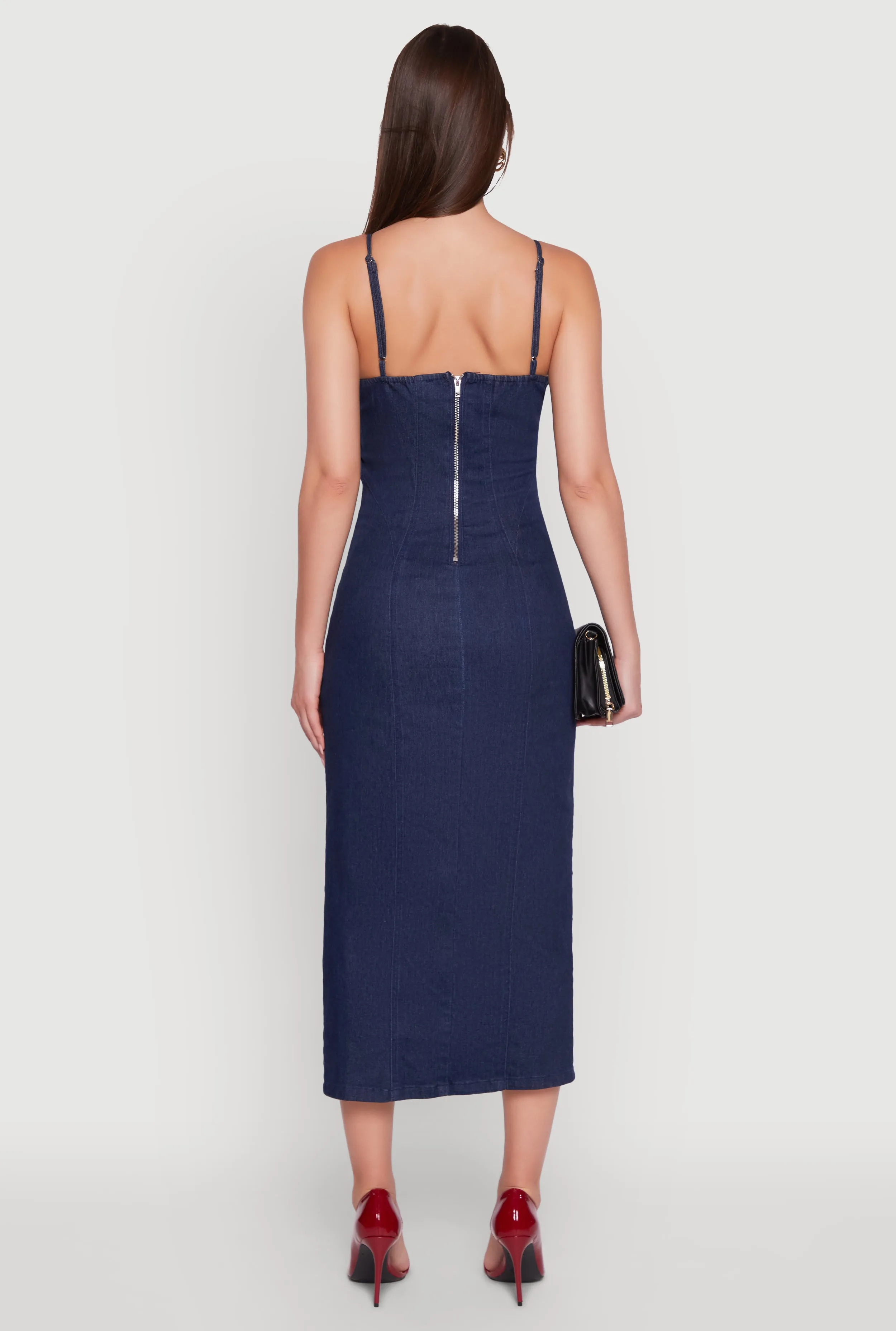 Denim Pintuck Scoop Neck Side Slit Dress sold by Rainbow product image thumbnail 5