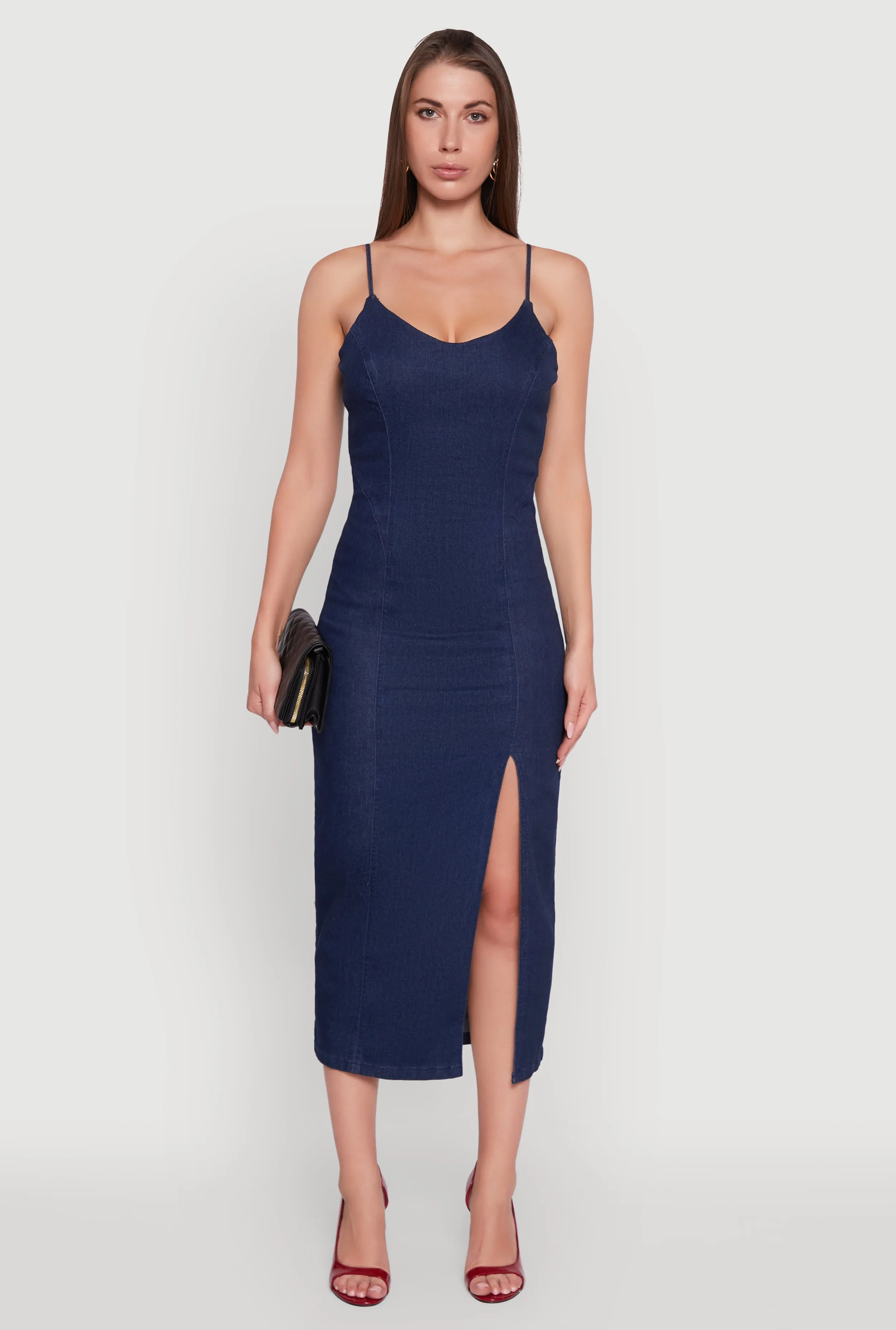 Denim Pintuck Scoop Neck Side Slit Dress sold by Rainbow product image thumbnail 2