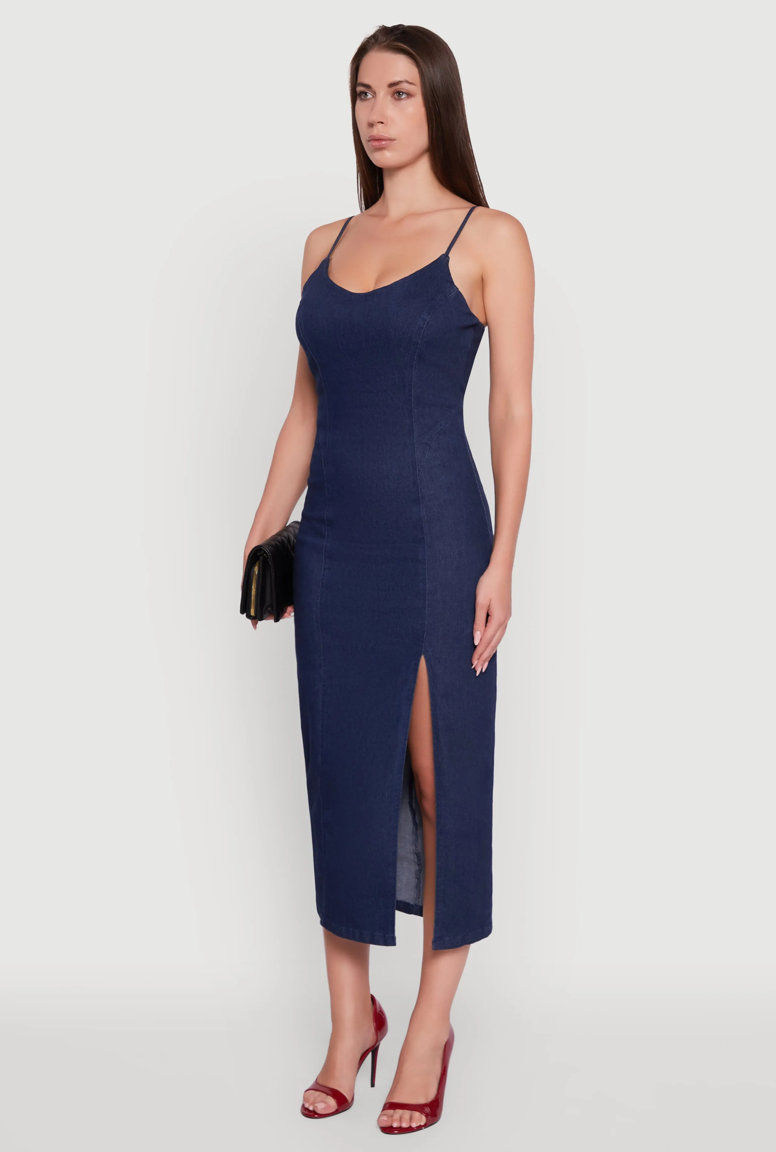 Denim Pintuck Scoop Neck Side Slit Dress sold by Rainbow product image thumbnail 3