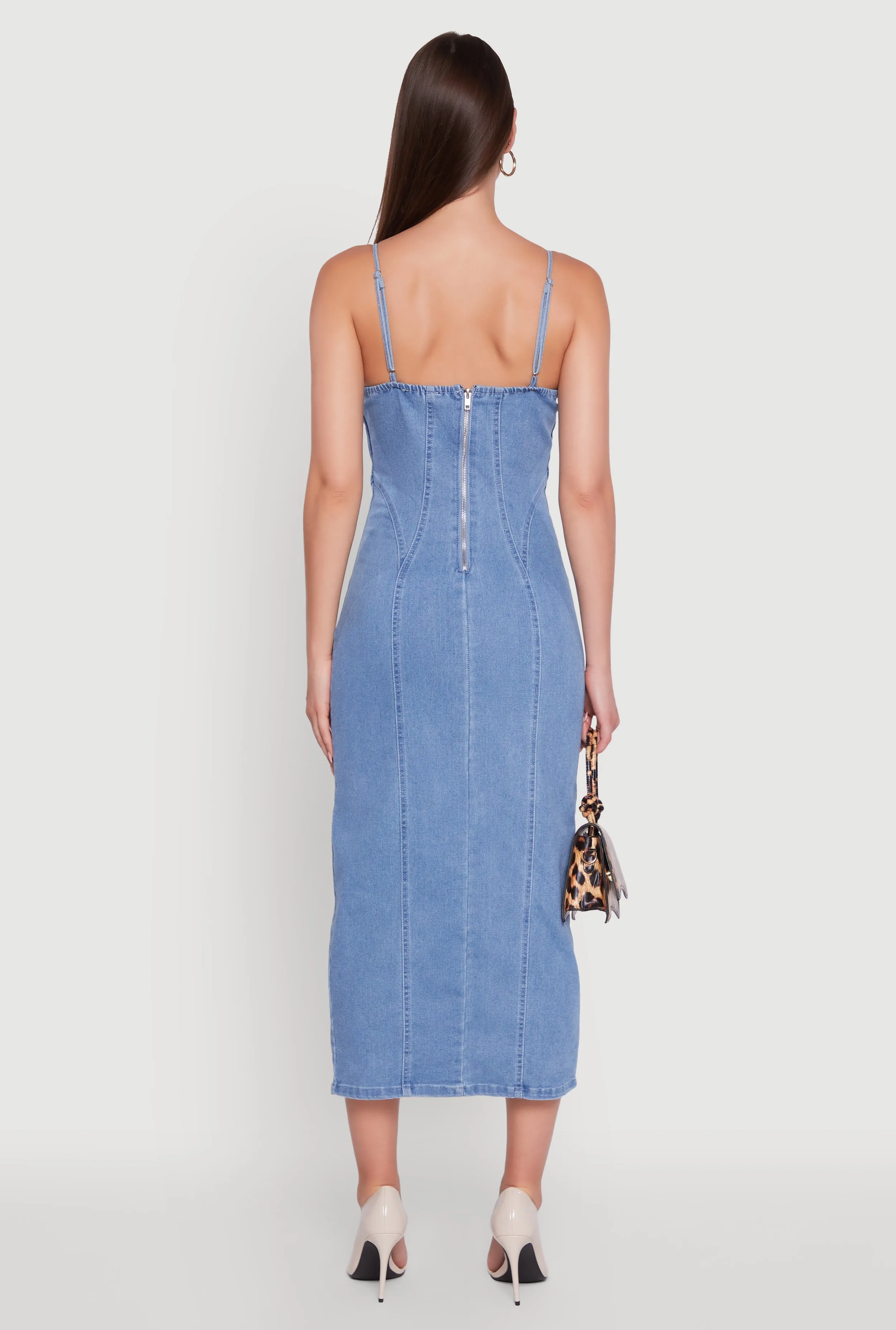 Denim Pintuck Scoop Neck Side Slit Dress sold by Rainbow product image thumbnail 5