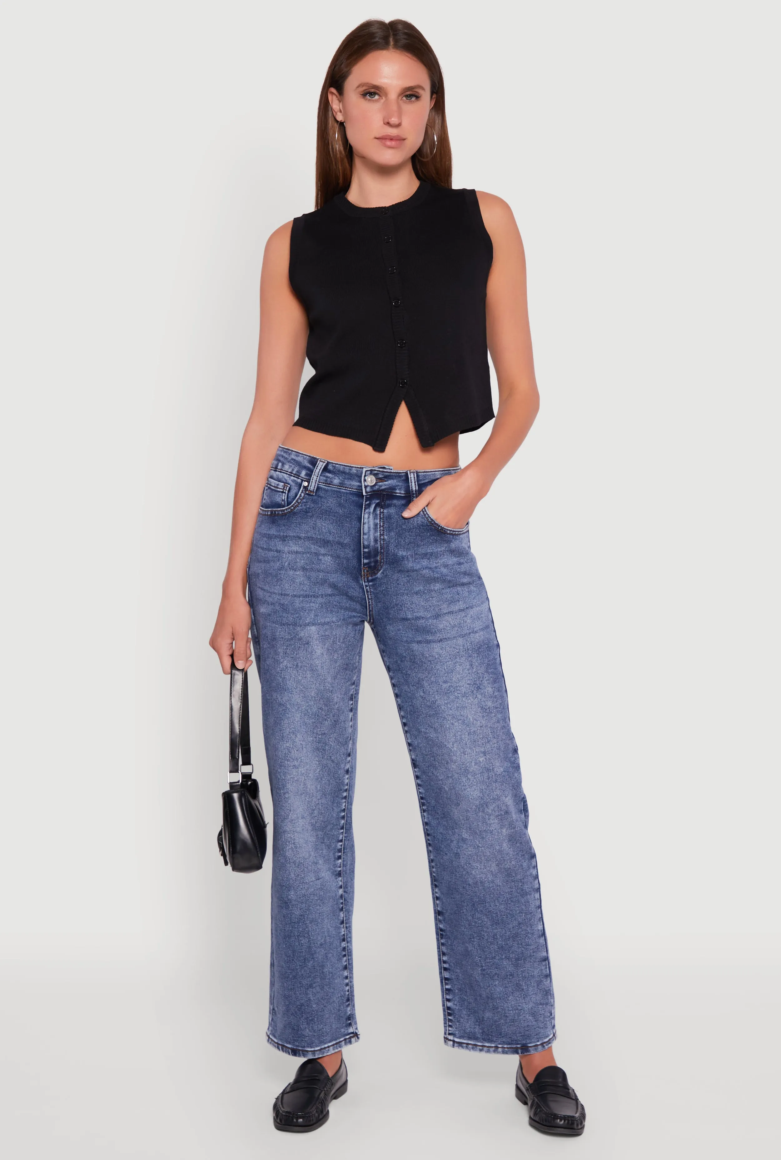 Acid Wash Mid Rise Straight Leg Jeans sold by Rainbow