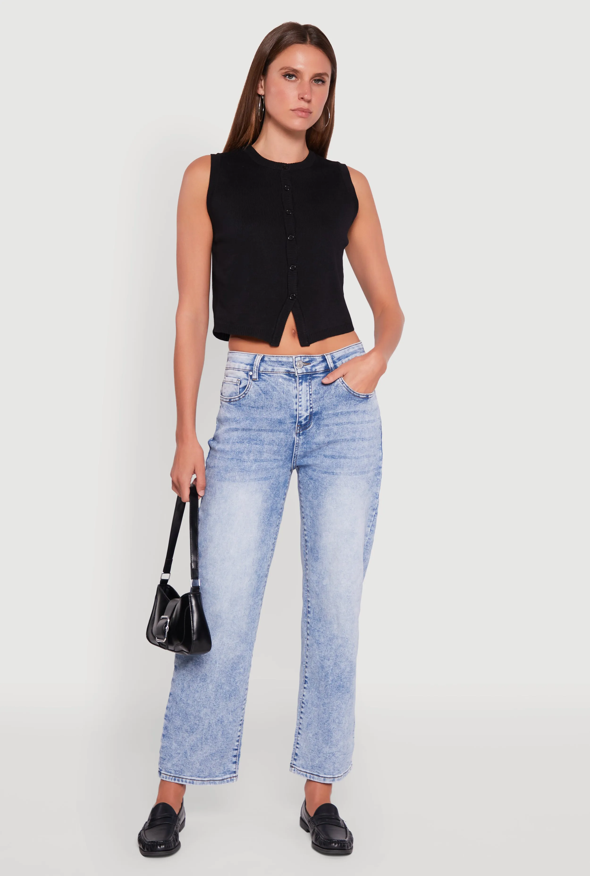 Acid Wash Mid Rise Straight Leg Jeans sold by Rainbow