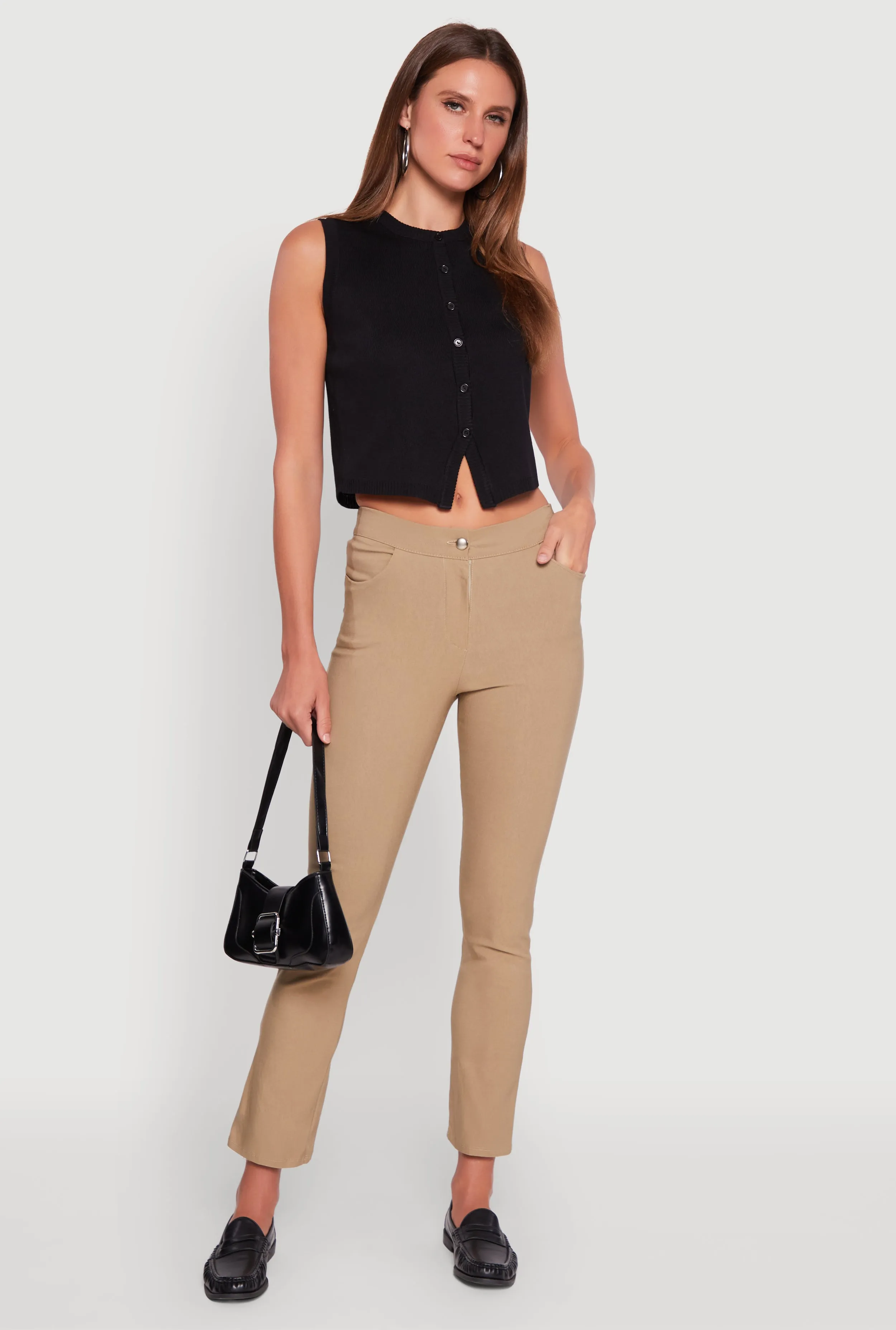 Mid Rise Slim Straight Leg Stretchy Dress Pants sold by Rainbow