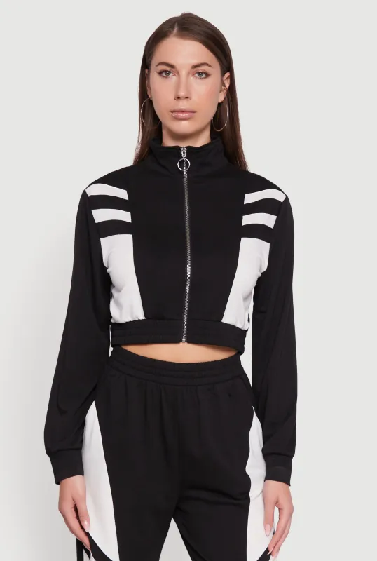 Color Block Cropped Zip Front Track Jacket sold by Rainbow