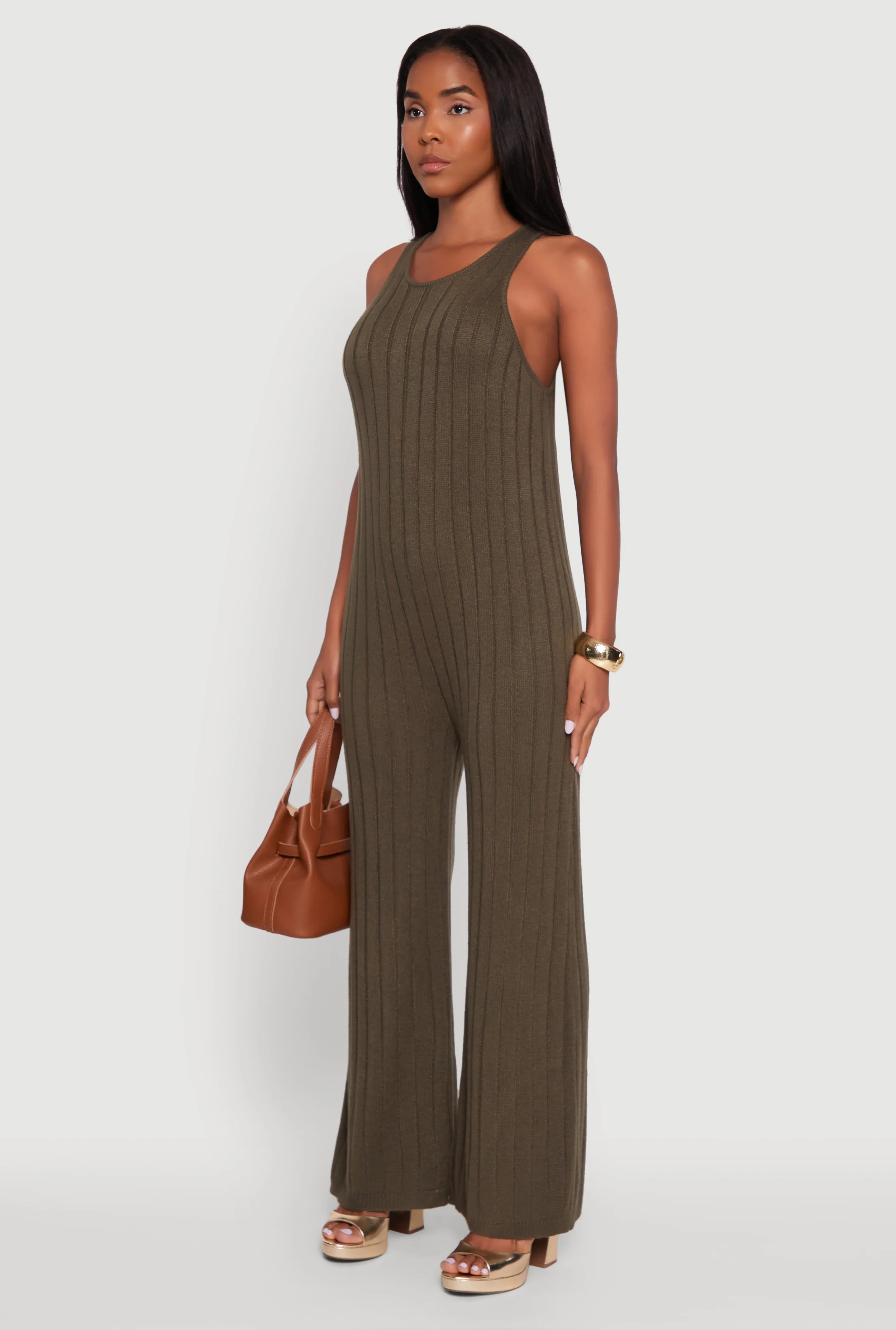 Button Back Keyhole Ribbed Knit Jumpsuit sold by Rainbow product image thumbnail 3