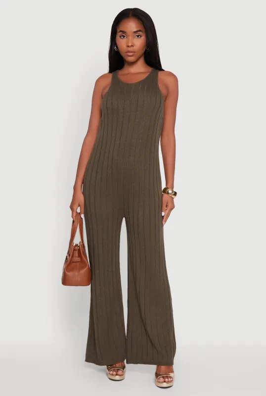 Button Back Keyhole Ribbed Knit Jumpsuit sold by Rainbow