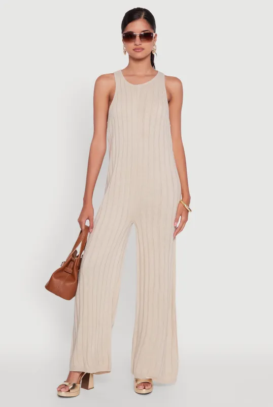 Button Back Keyhole Ribbed Knit Jumpsuit sold by Rainbow
