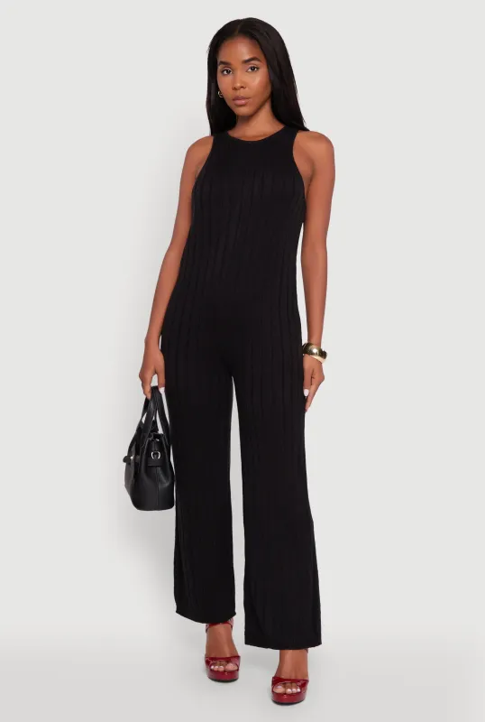 Button Back Keyhole Ribbed Knit Jumpsuit sold by Rainbow