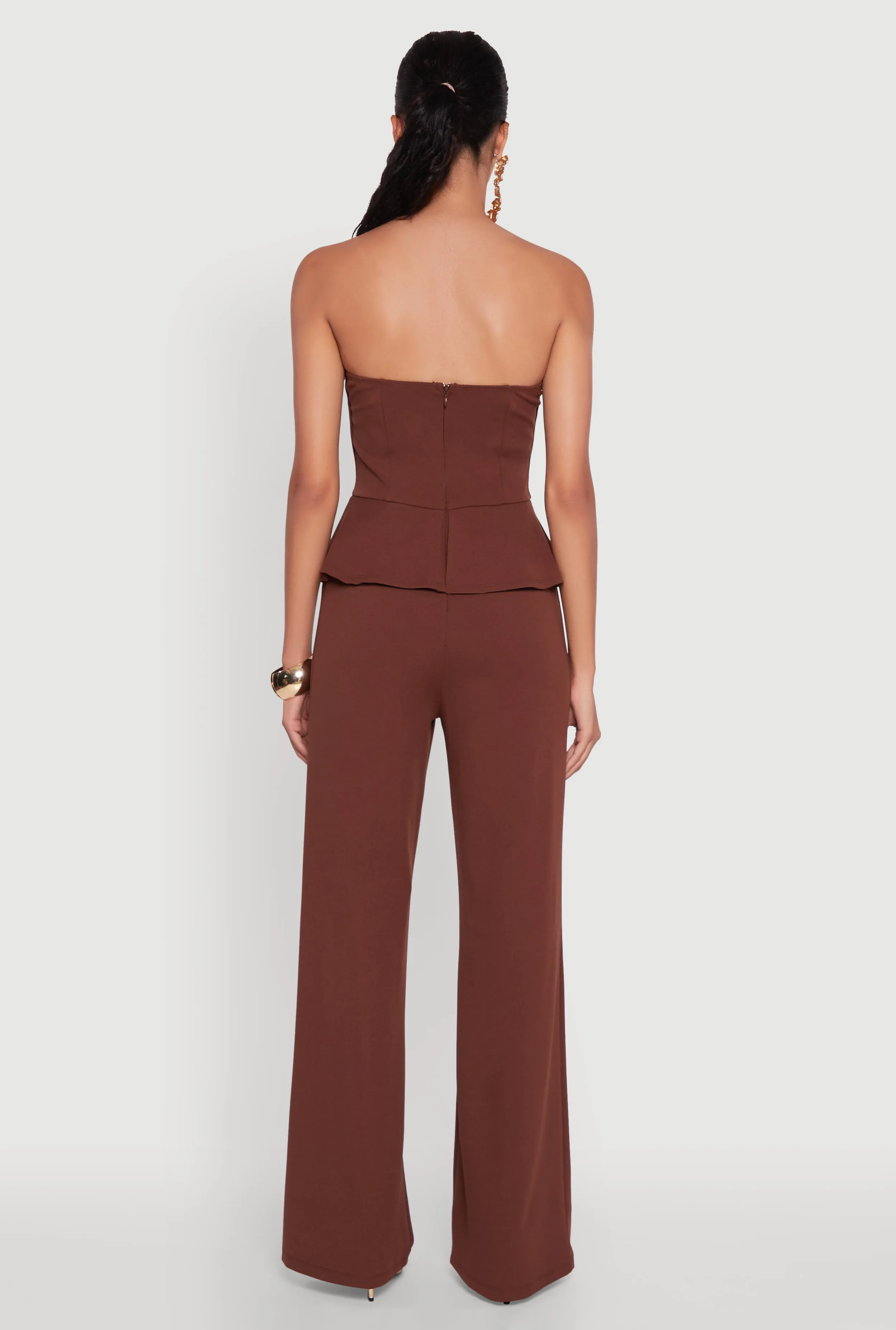 Metallic Button Faux Pocket Peplum Detail Wide Leg Jumpsuit sold by Rainbow product image thumbnail 5