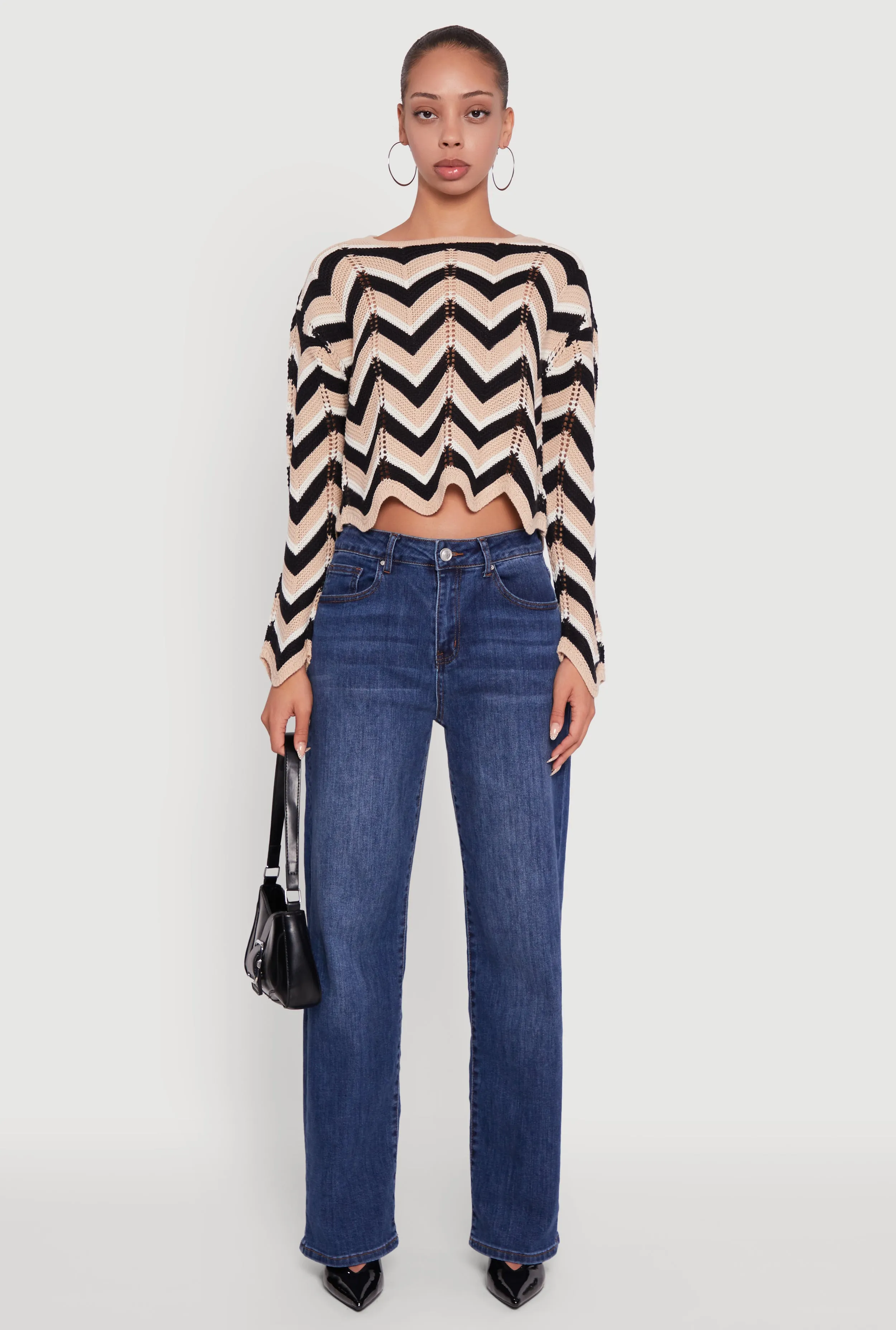 Chevron Crochet Long Sleeve Cropped Sweater sold by Rainbow product image thumbnail 3