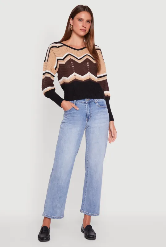 Crochet Chevron Caged Back V-Neck Sweater sold by Rainbow