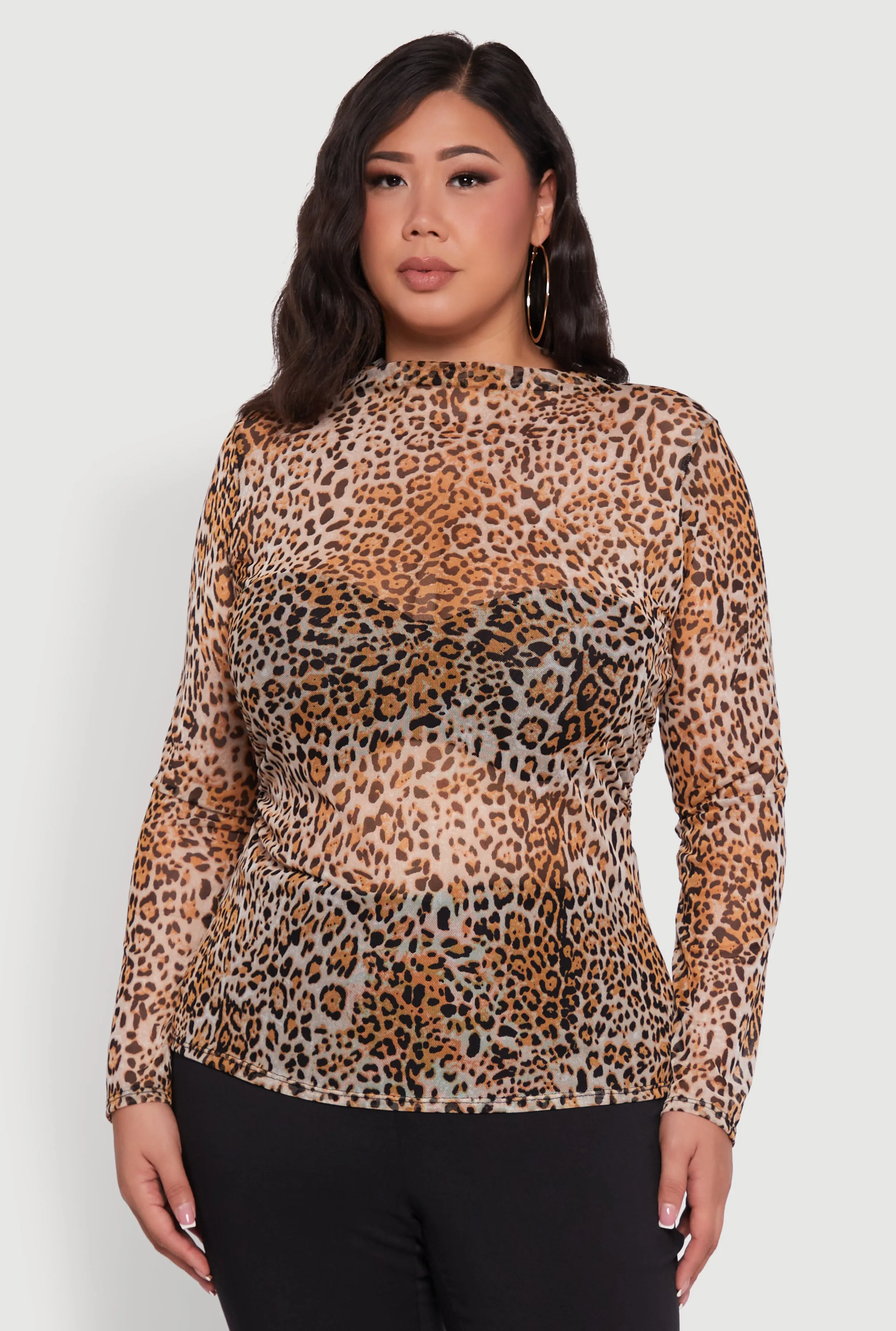 Plus Size Animal Print Long Sleeve High Neck Mesh Blouse sold by Rainbow product image thumbnail 2