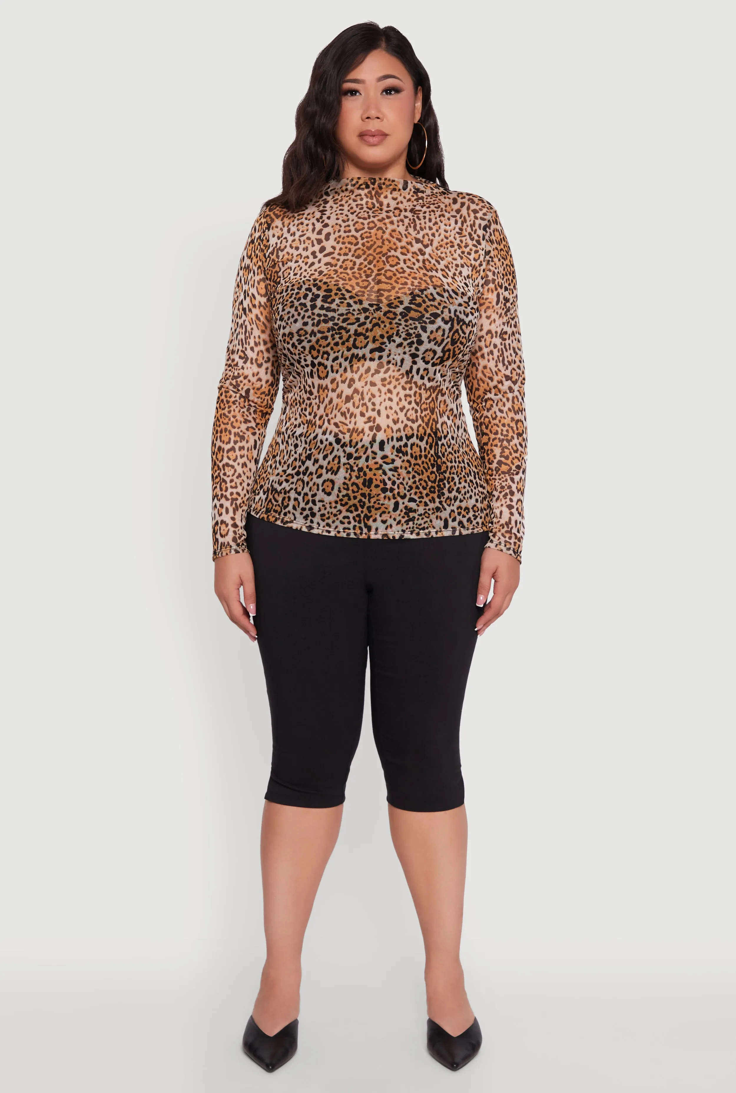 Plus Size Animal Print Long Sleeve High Neck Mesh Blouse sold by Rainbow product image thumbnail 3