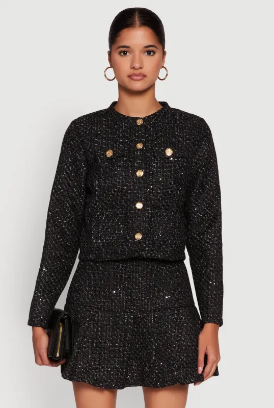 Tweed Flap Pocket Cropped Button Front Blazer sold by Rainbow