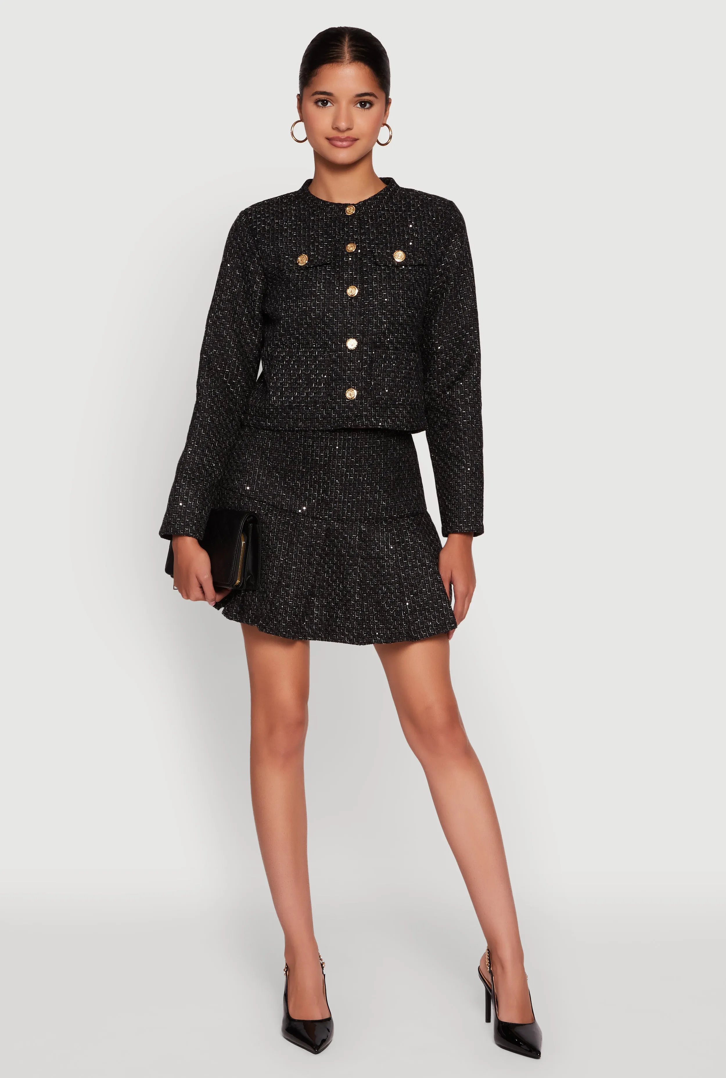 Tweed Pleated Mini Skirt sold by Rainbow