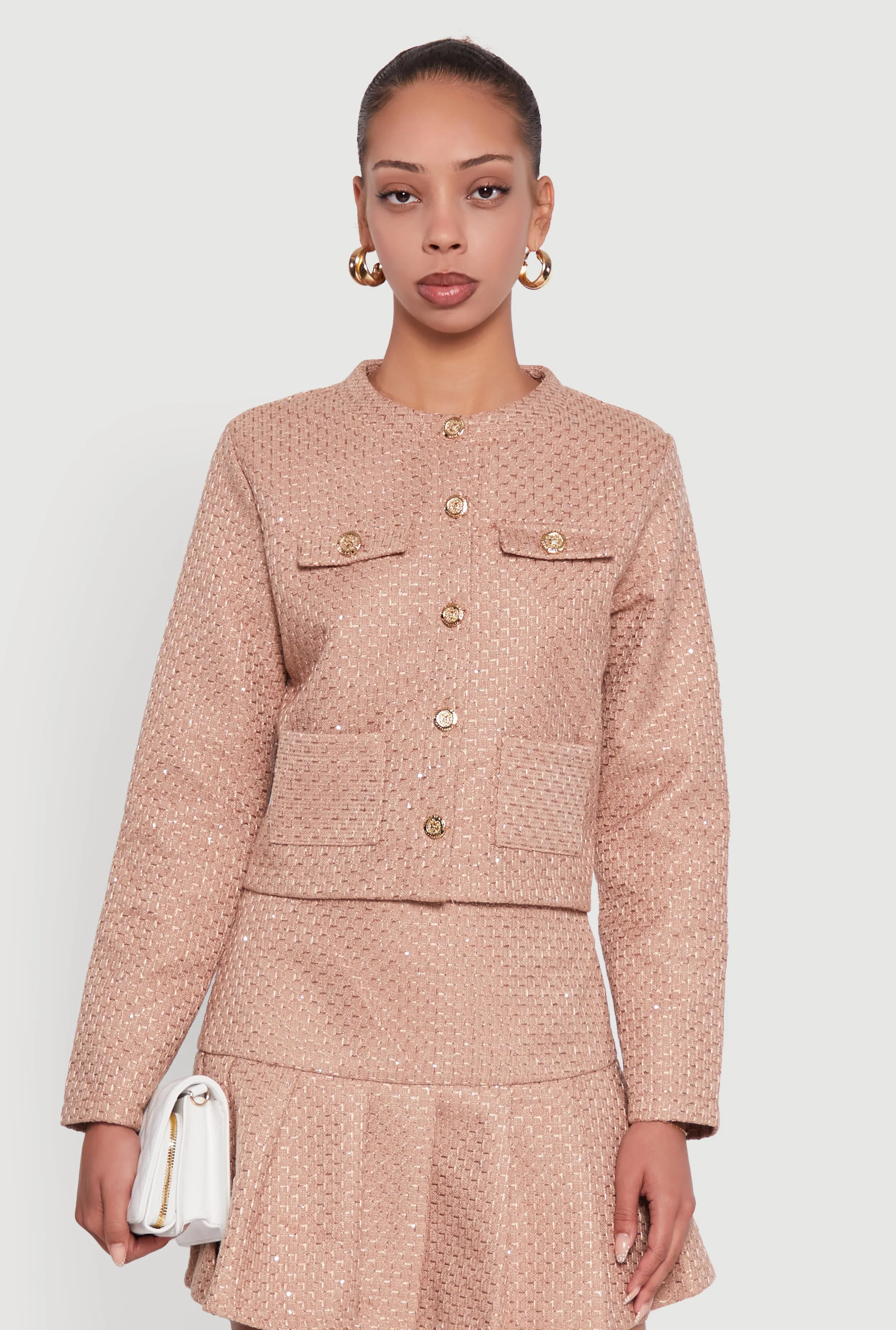 Tweed Flap Pocket Cropped Button Front Blazer sold by Rainbow product image thumbnail 3