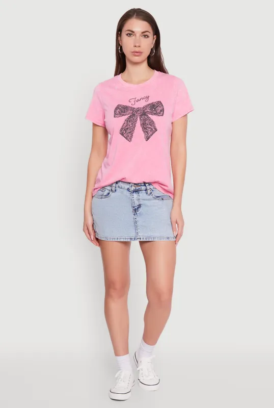Acid Wash Fancy Bow Graphic Tee sold by Rainbow