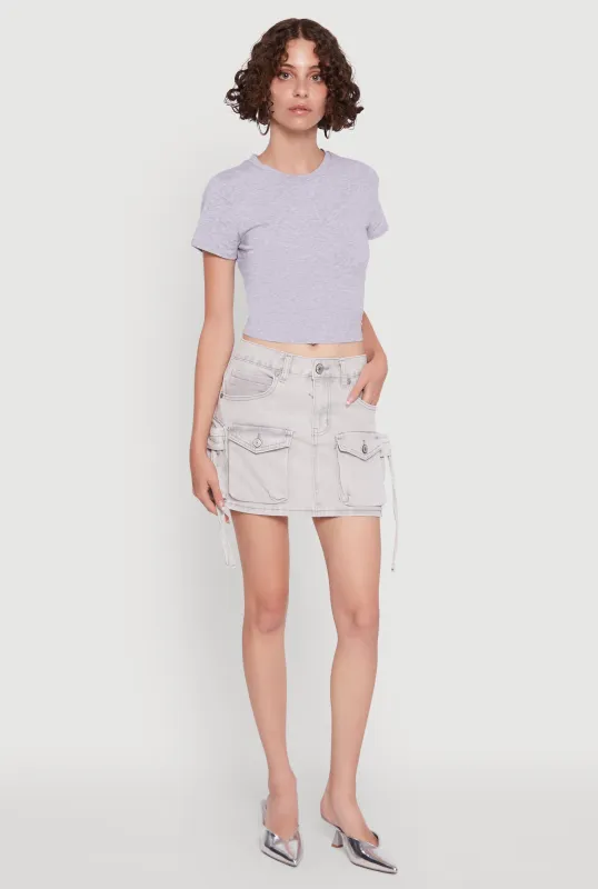 Mid Rise Cargo Pocket Mini Denim Skirt sold by Rainbow