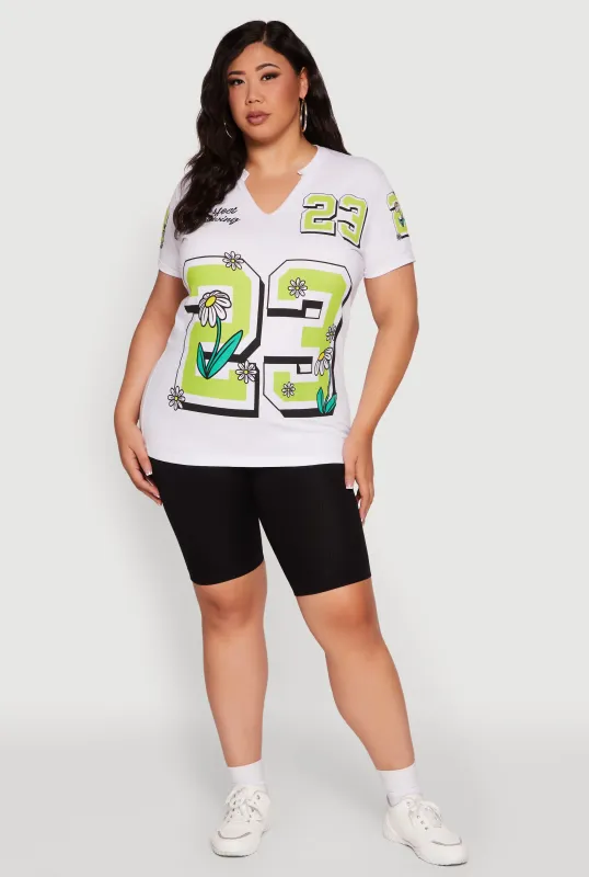 Plus Size Notch Neck Not Perfect Just Growing 23 Graphic Tee sold by Rainbow