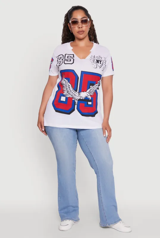Plus Size Notch Neck NY 85 Graphic Tee sold by Rainbow