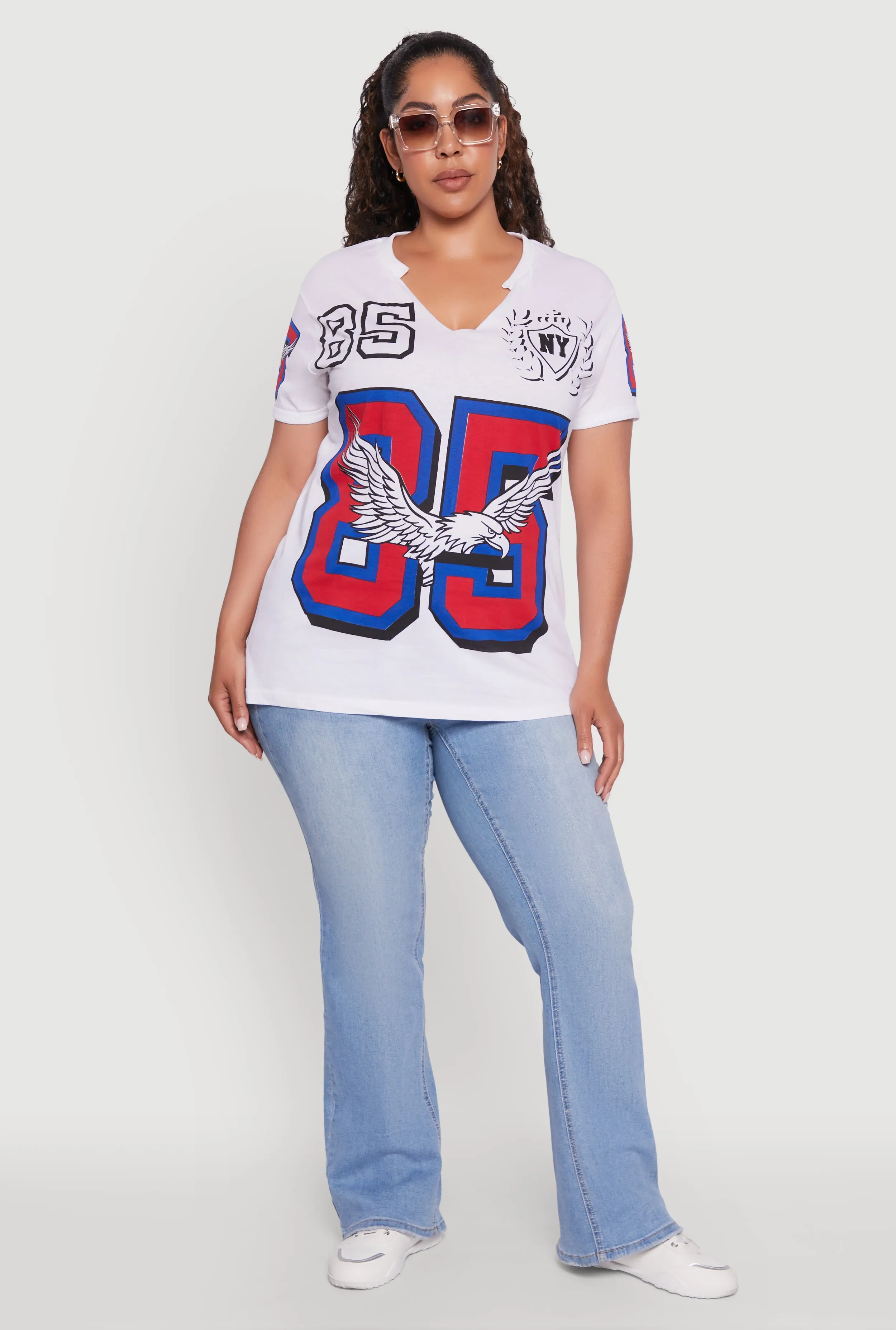 Plus Size Notch Neck NY 85 Graphic Tee sold by Rainbow