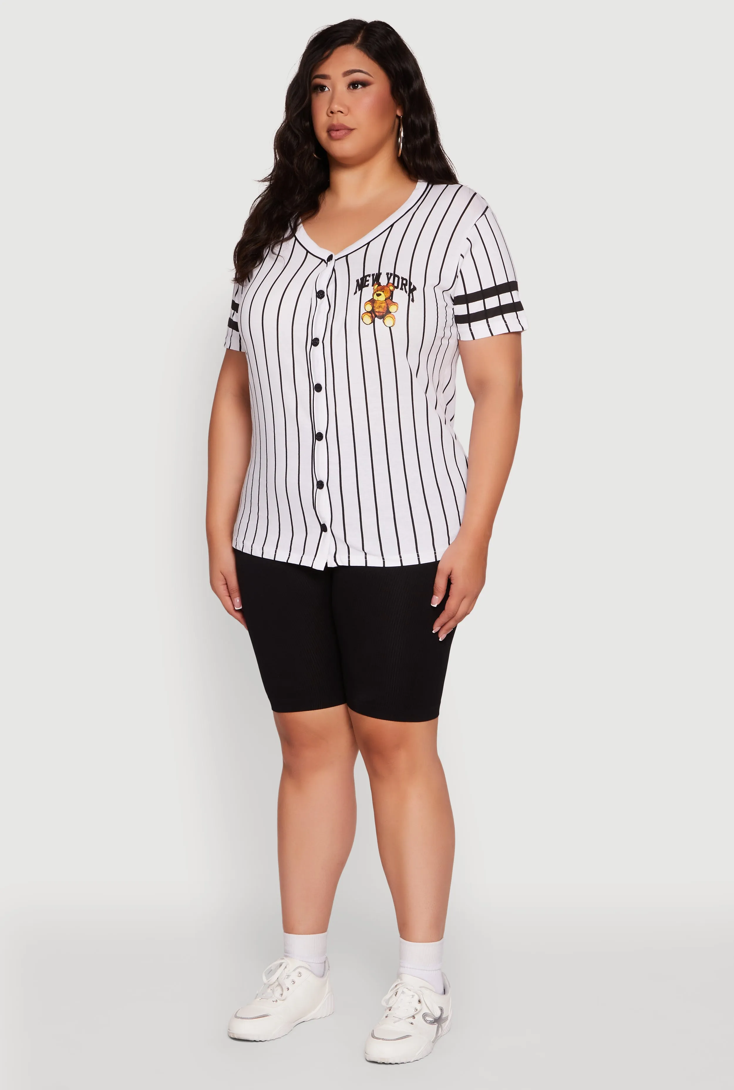 Plus Size New York Bear Graphic Striped Baseball Tee sold by Rainbow product image thumbnail 5