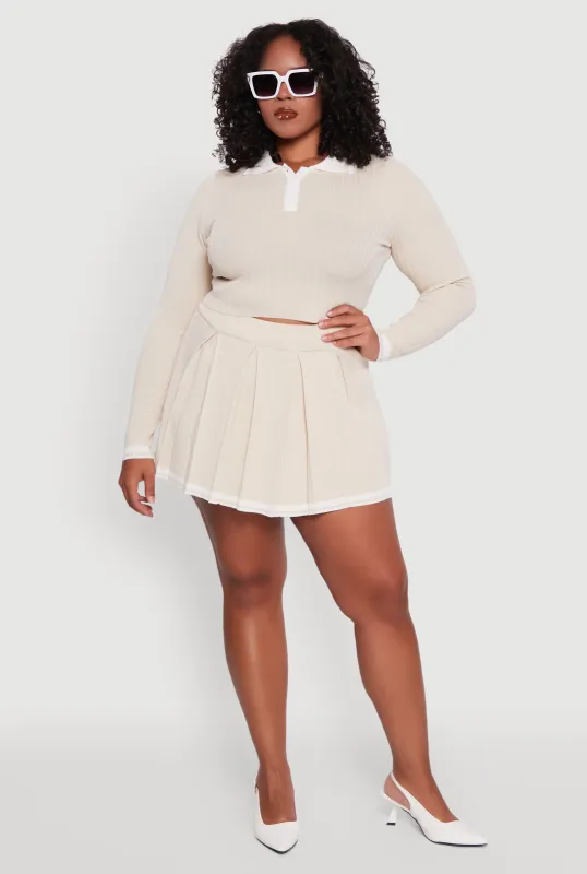 Plus Size High Waisted Varsity Stripe Pleated Skort sold by Rainbow