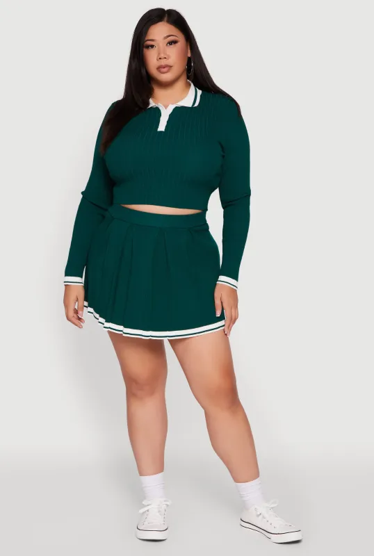Plus Size High Waisted Varsity Stripe Pleated Skort sold by Rainbow