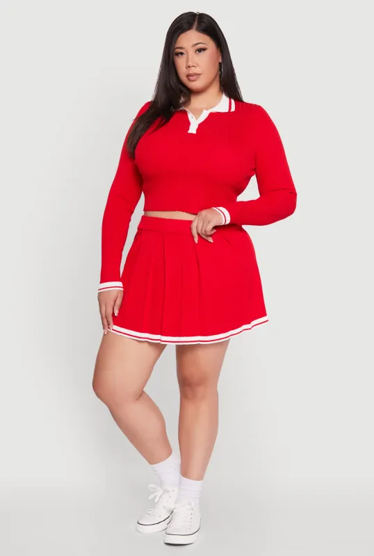 Plus Size High Waisted Varsity Stripe Pleated Skort sold by Rainbow