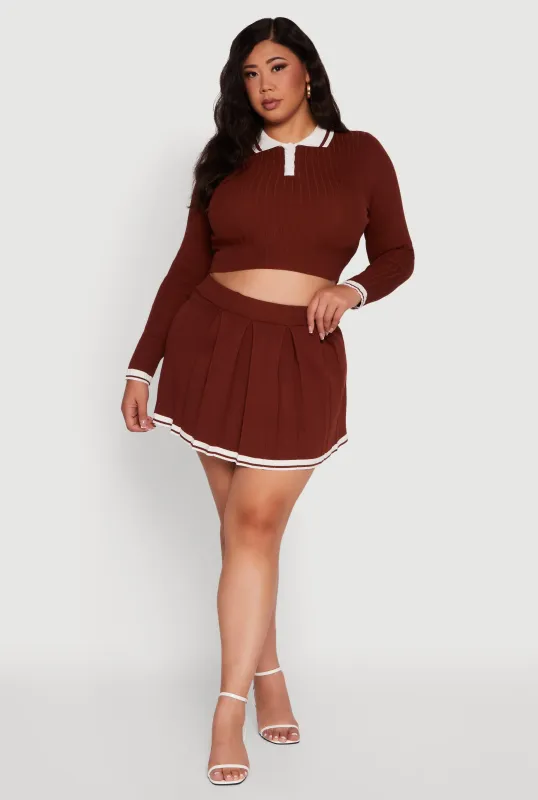 Plus Size High Waisted Varsity Stripe Pleated Skort sold by Rainbow