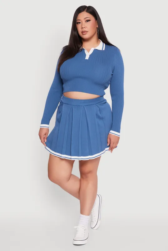Plus Size High Waisted Varsity Stripe Pleated Skort sold by Rainbow