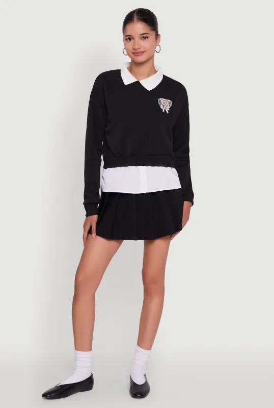 Shirt Collar Layered Look Patch Graphic Sweatshirt sold by Rainbow