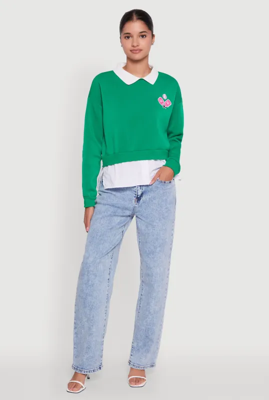 Shirt Collar Layered Look Patch Graphic Sweatshirt sold by Rainbow