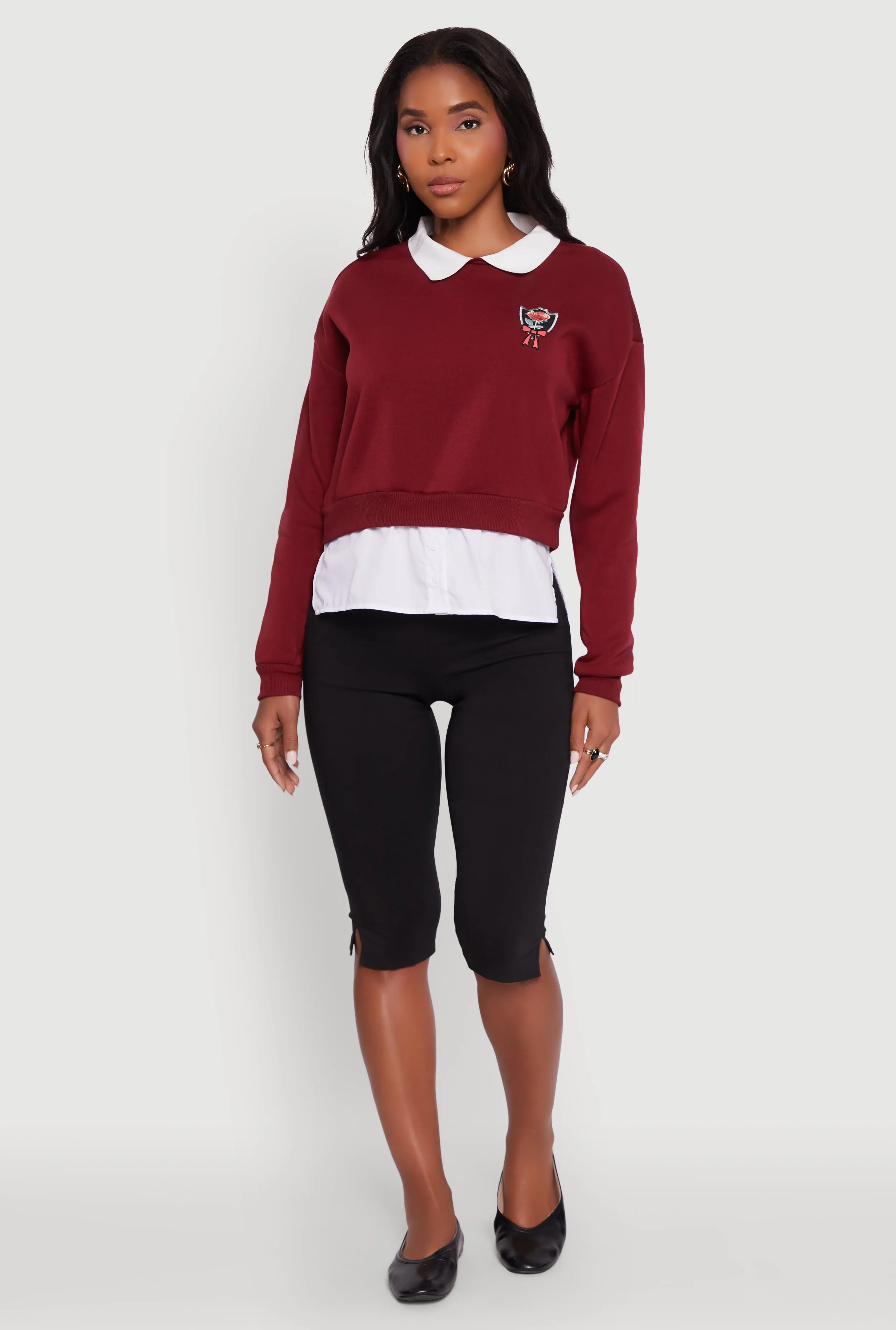 Shirt Collar Layered Look Patch Graphic Sweatshirt sold by Rainbow