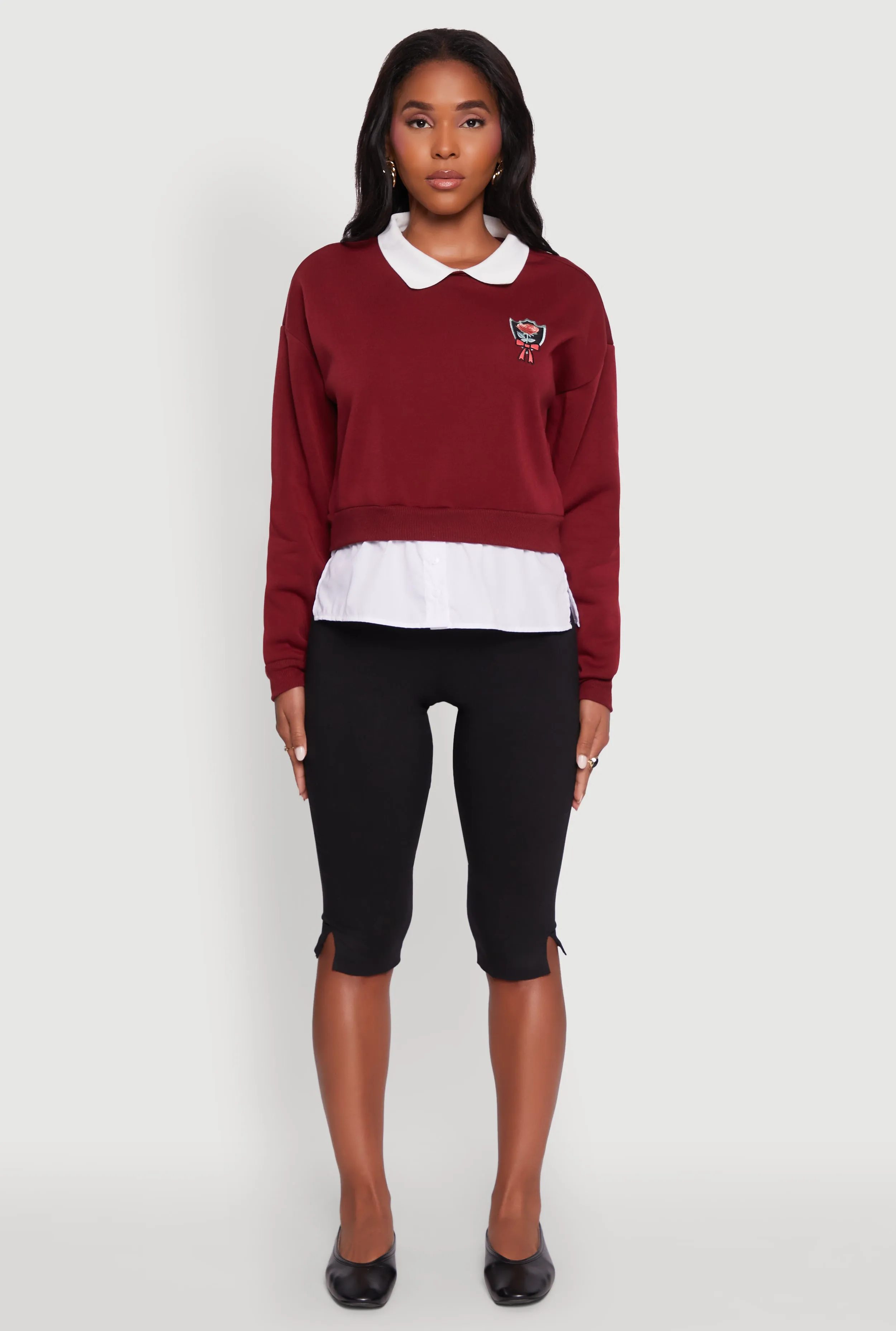 Shirt Collar Layered Look Patch Graphic Sweatshirt sold by Rainbow product image thumbnail 3