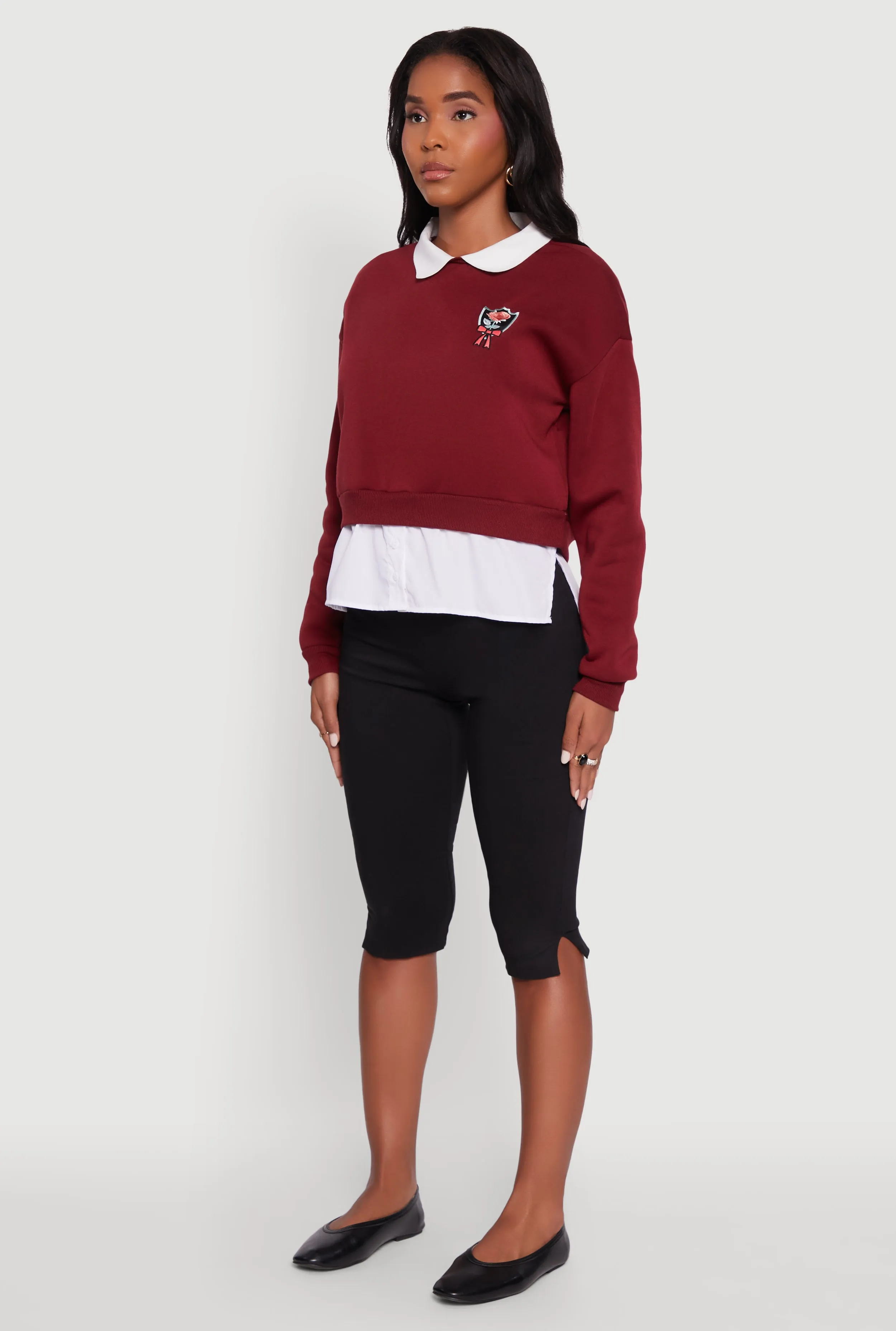 Shirt Collar Layered Look Patch Graphic Sweatshirt sold by Rainbow product image thumbnail 5