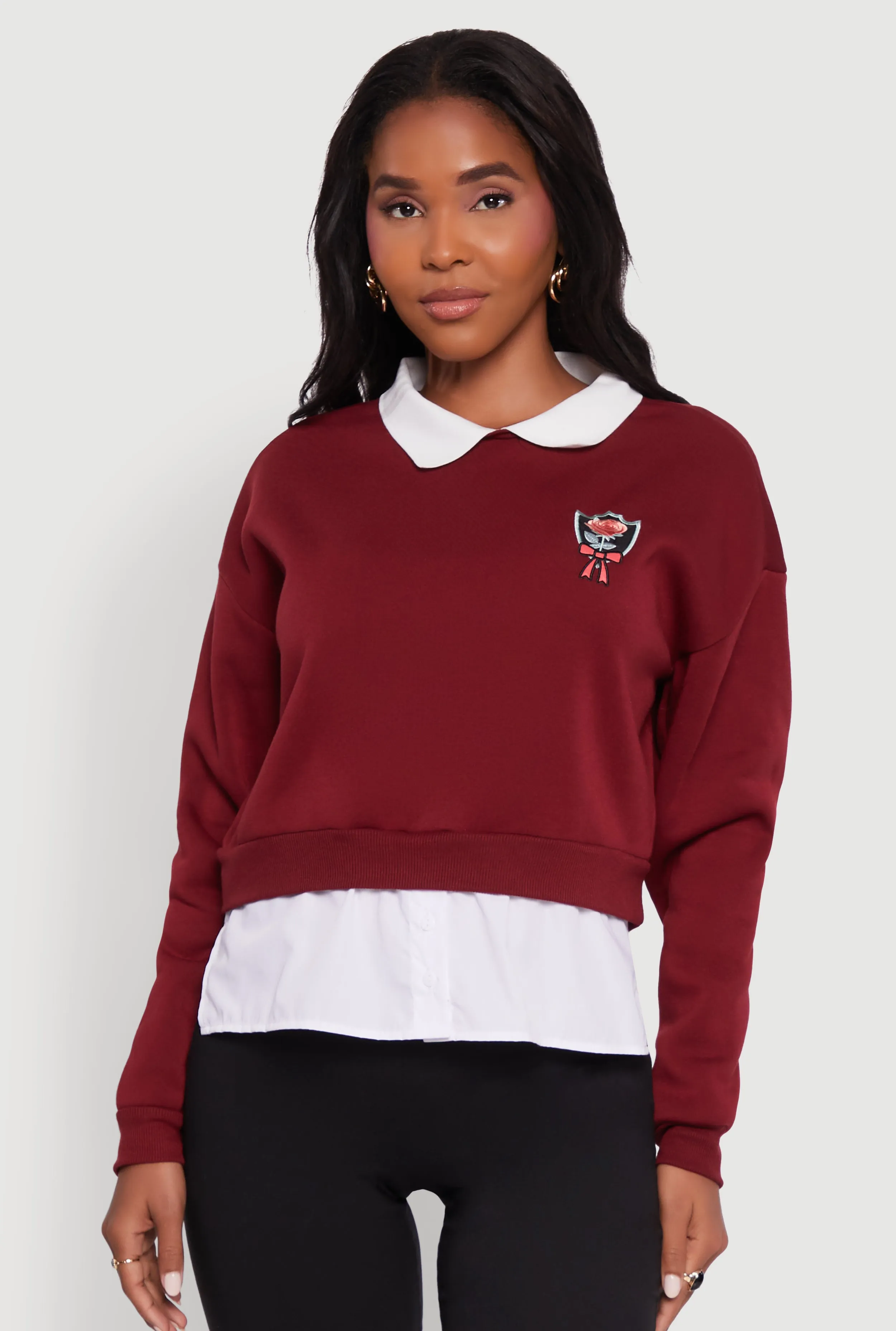 Shirt Collar Layered Look Patch Graphic Sweatshirt sold by Rainbow product image thumbnail 2