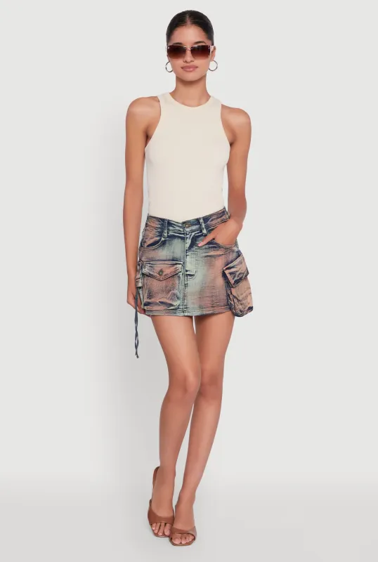 Trendy Acid Wash High Waisted Denim Mini Skirt sold by Rainbow