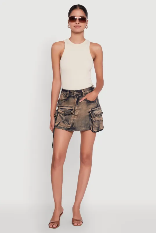 Trendy Acid Wash High Waisted Denim Mini Skirt sold by Rainbow