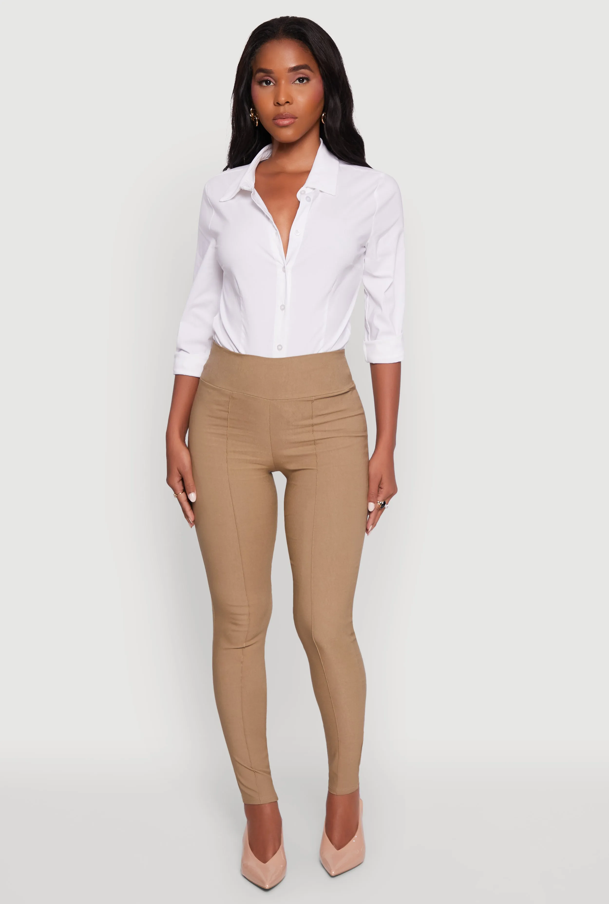 Stretchy Pintuck High Waisted Skinny Leg Chino sold by Rainbow