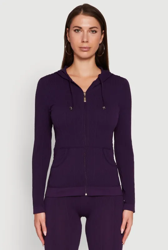 Geometric Patterned Zip Front Drawstring Hoodie sold by Rainbow