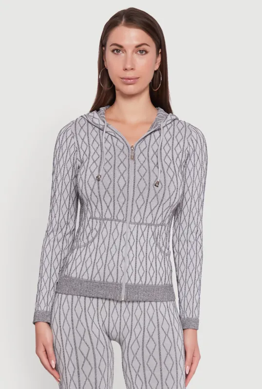 Geometric Patterned Zip Front Drawstring Hoodie sold by Rainbow