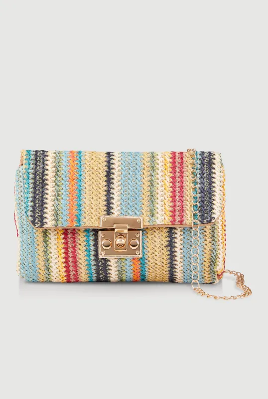 Stylish Multi Color Striped Crossbody Clutch Bag with Removable Strap sold by Rainbow