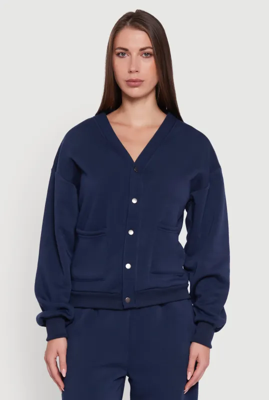 Oversized Fleece Lined V-Neck Button Front Cardigan sold by Rainbow