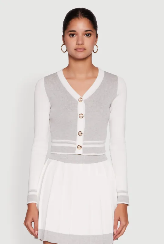 Color Blocked Cropped Cardigan sold by Rainbow