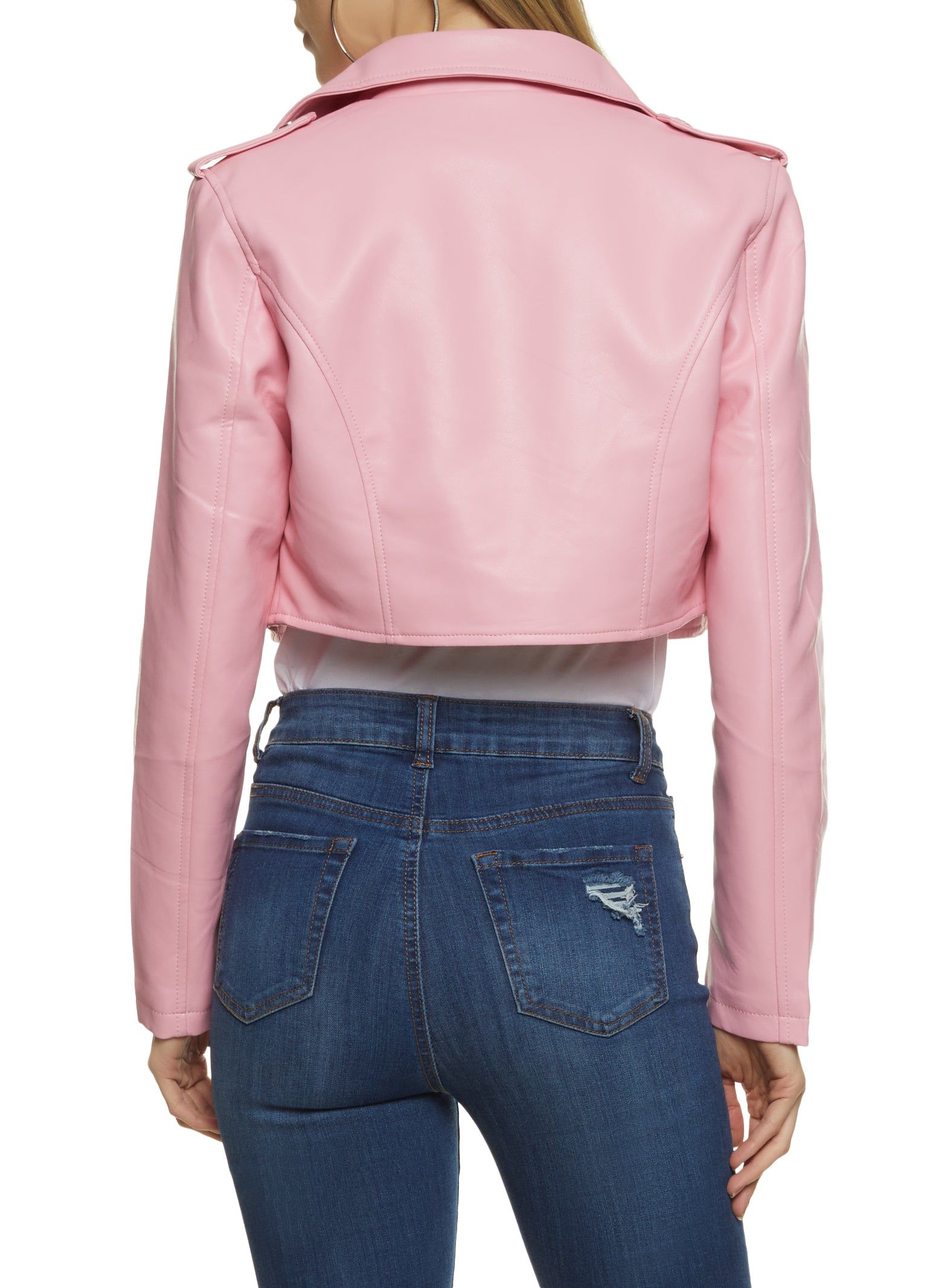 Faux Leather Zip Cropped Moto Jacket sold by Rainbow product image thumbnail 2