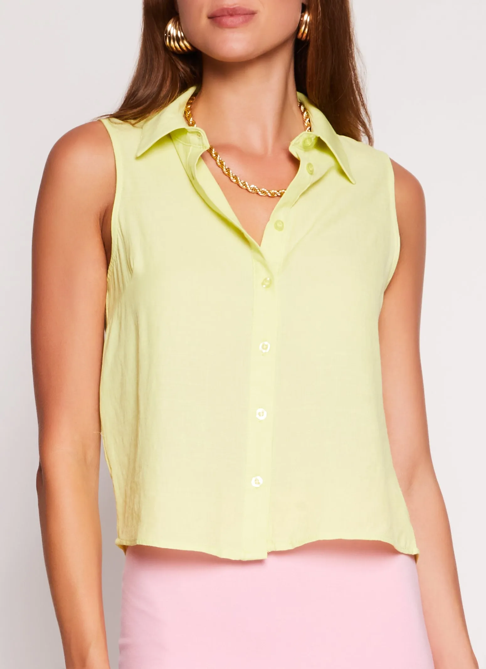 Gauze Knit Sleeveless Button Front Shirt sold by Rainbow